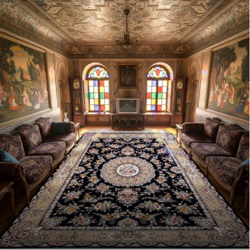 فرش ماشینی ۱۲۰۰ شانه تراکم ۳۶۰۰ گل برجسته طرح پریزاد سرمه ای