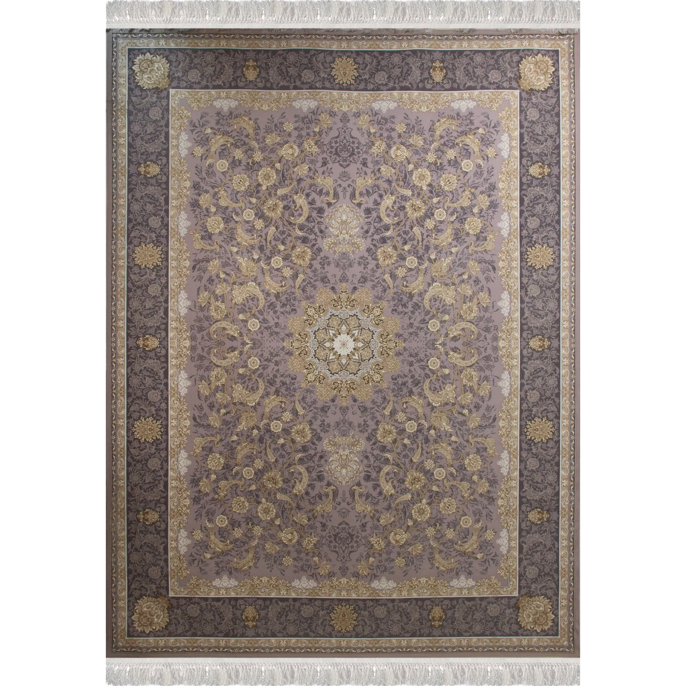 فرش ماشینی 1200 شانه تراکم 3600 گل برجسته طرح پرستش یاسی