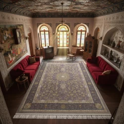 سجادة آلية ١٢٠٠ عقدة بكثافة ٣٦٠٠ نقش بارز – تصميم  برستش ياسي  - بازار راج - سجادة 1200 عقدة عرضية