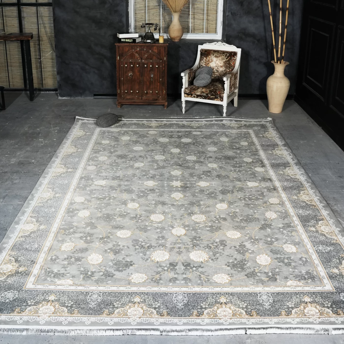 فرش ماشینی 1200 شانه تراکم 3600 گل برجسته طرح پریان فیلی