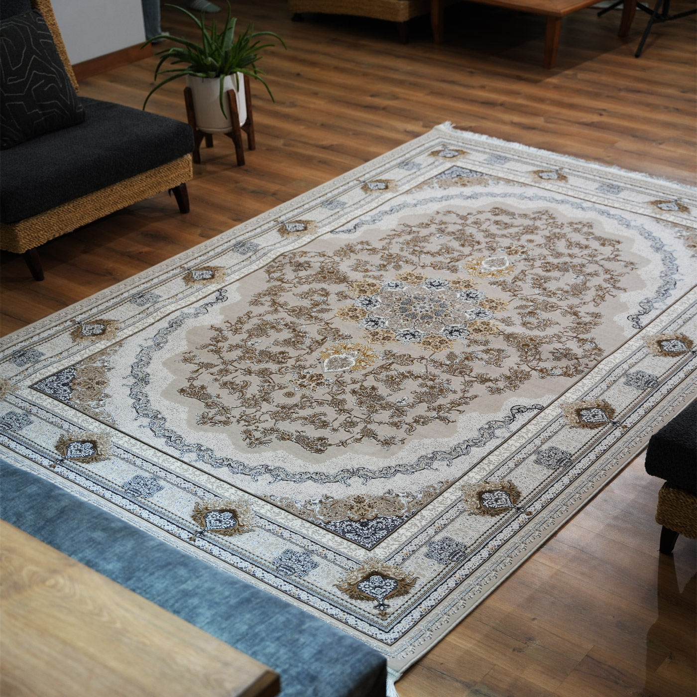 فرش ماشینی 1200 شانه تراکم 3600 طرح پونه صدفی