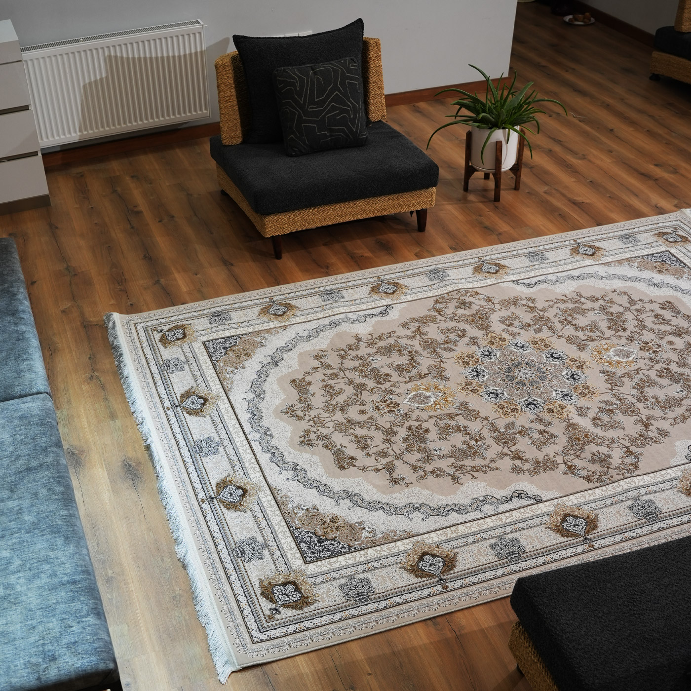 فرش ماشینی 1200 شانه تراکم 3600 طرح پونه صدفی