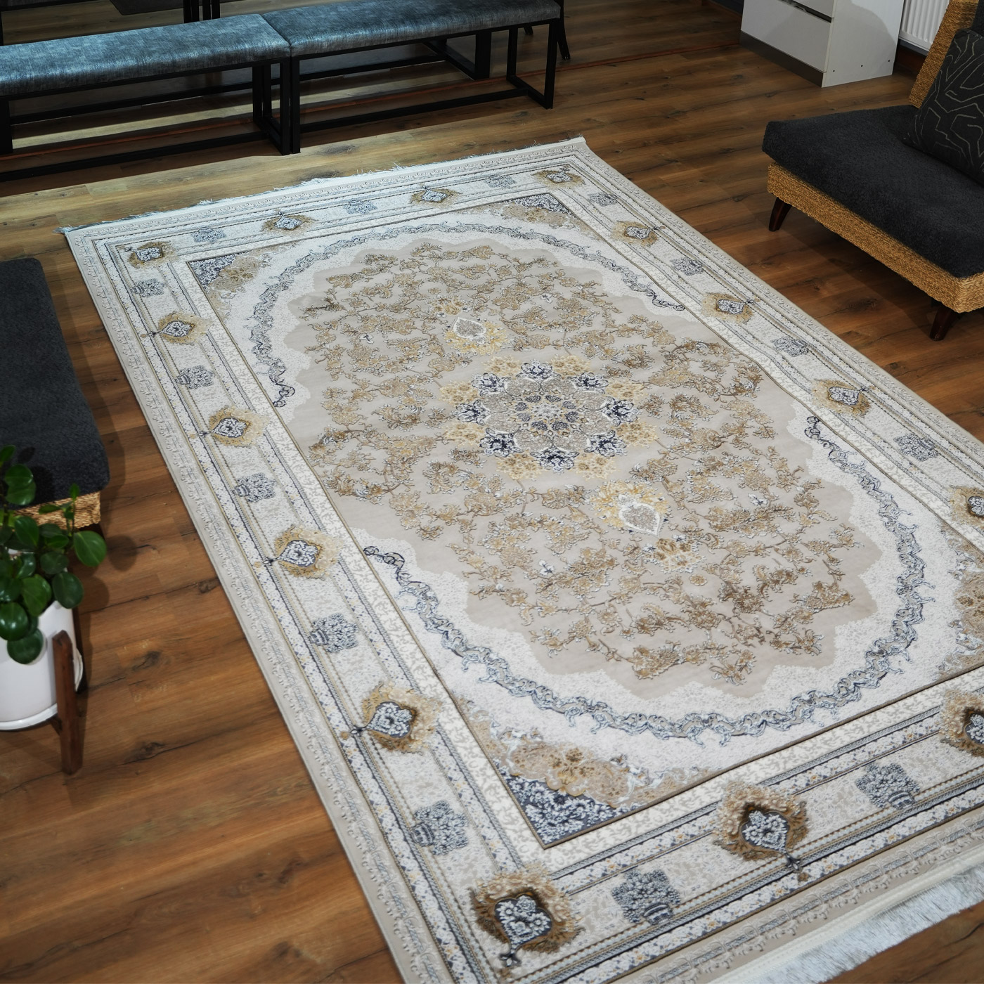 فرش ماشینی 1200 شانه تراکم 3600 طرح پونه صدفی