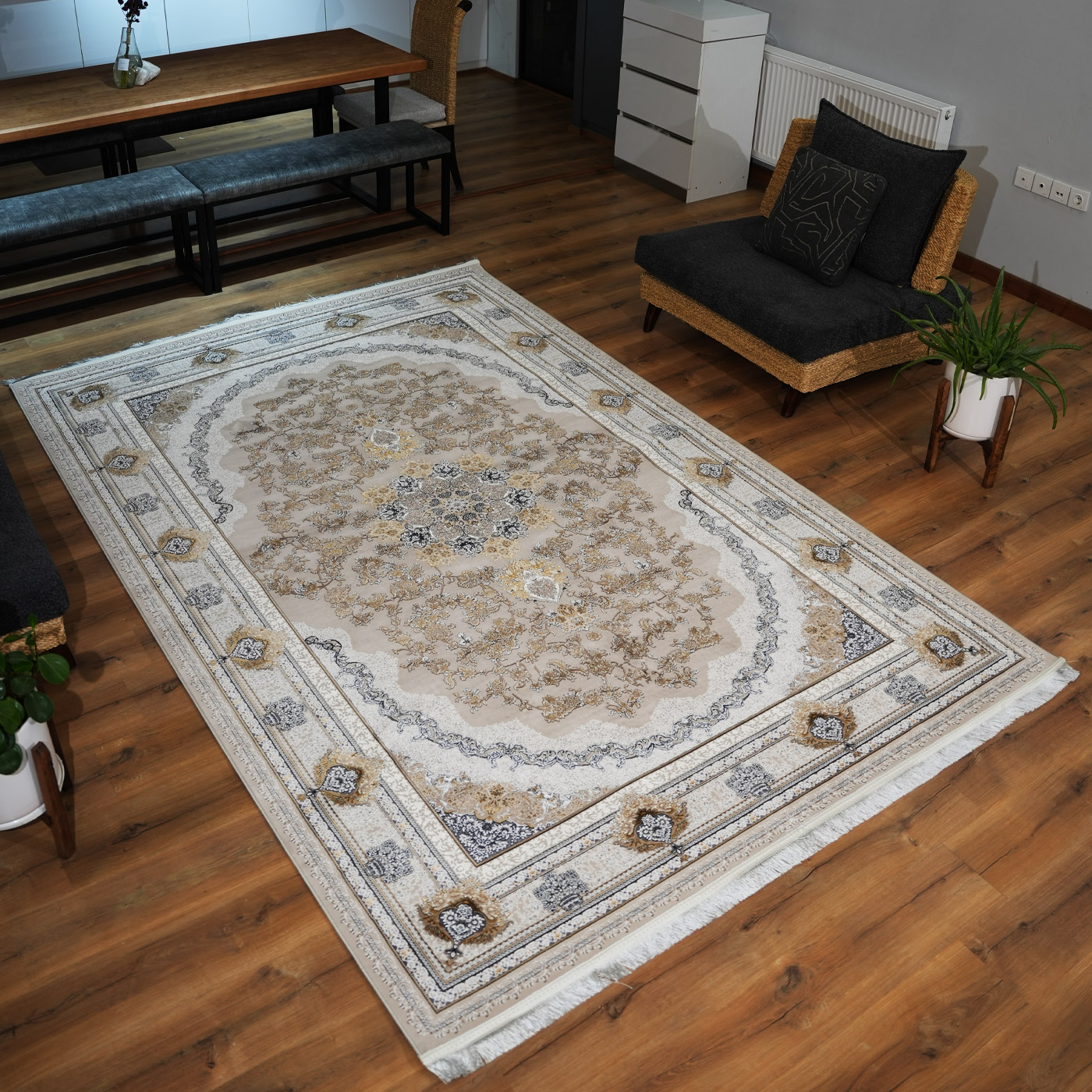 فرش ماشینی 1200 شانه تراکم 3600 طرح پونه صدفی