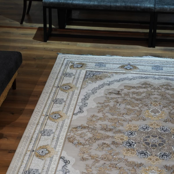 فرش ماشینی 1200 شانه تراکم 3600 گل برجسته طرح پونه صدفی