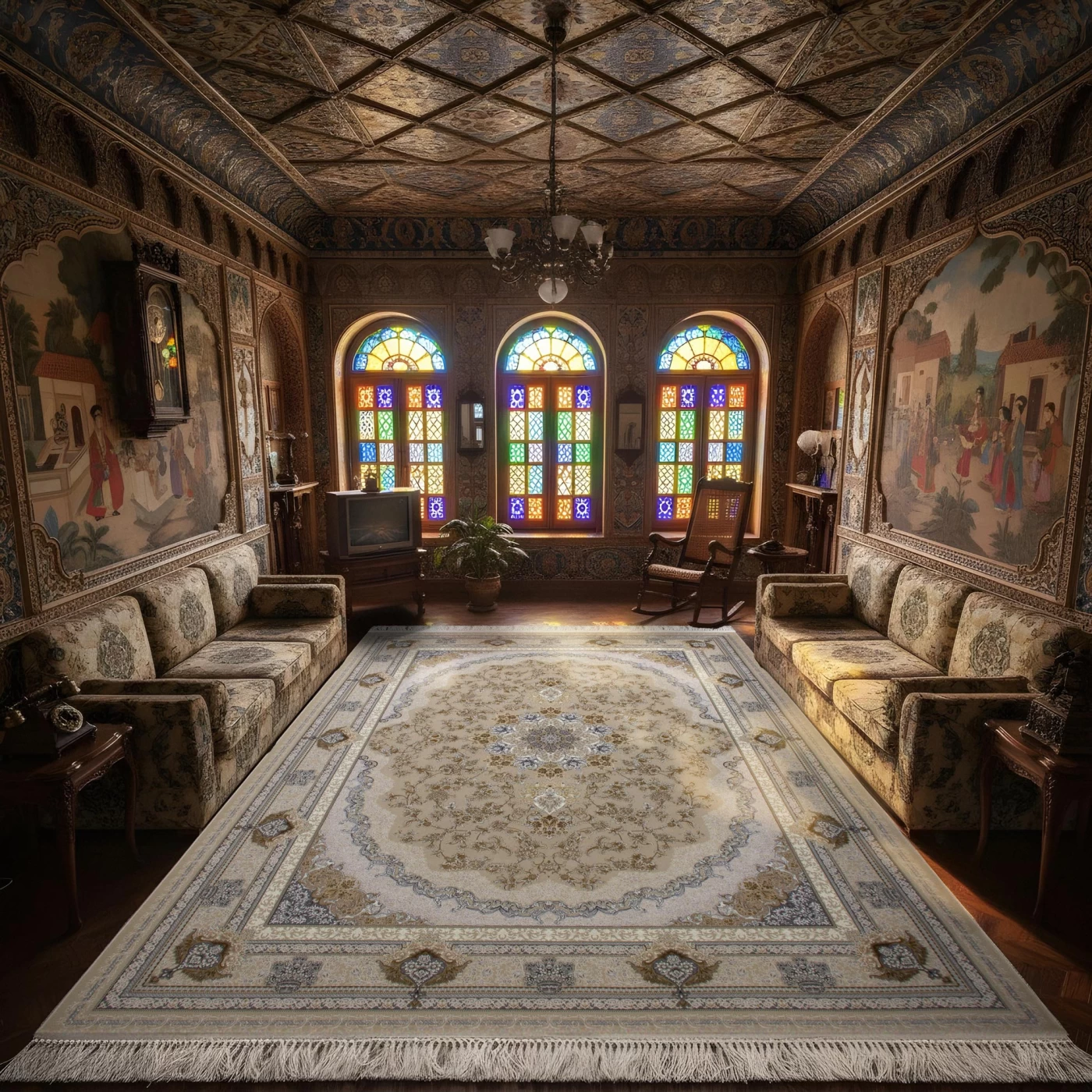 فرش ماشینی 1200 شانه تراکم 3600 طرح پونه صدفی