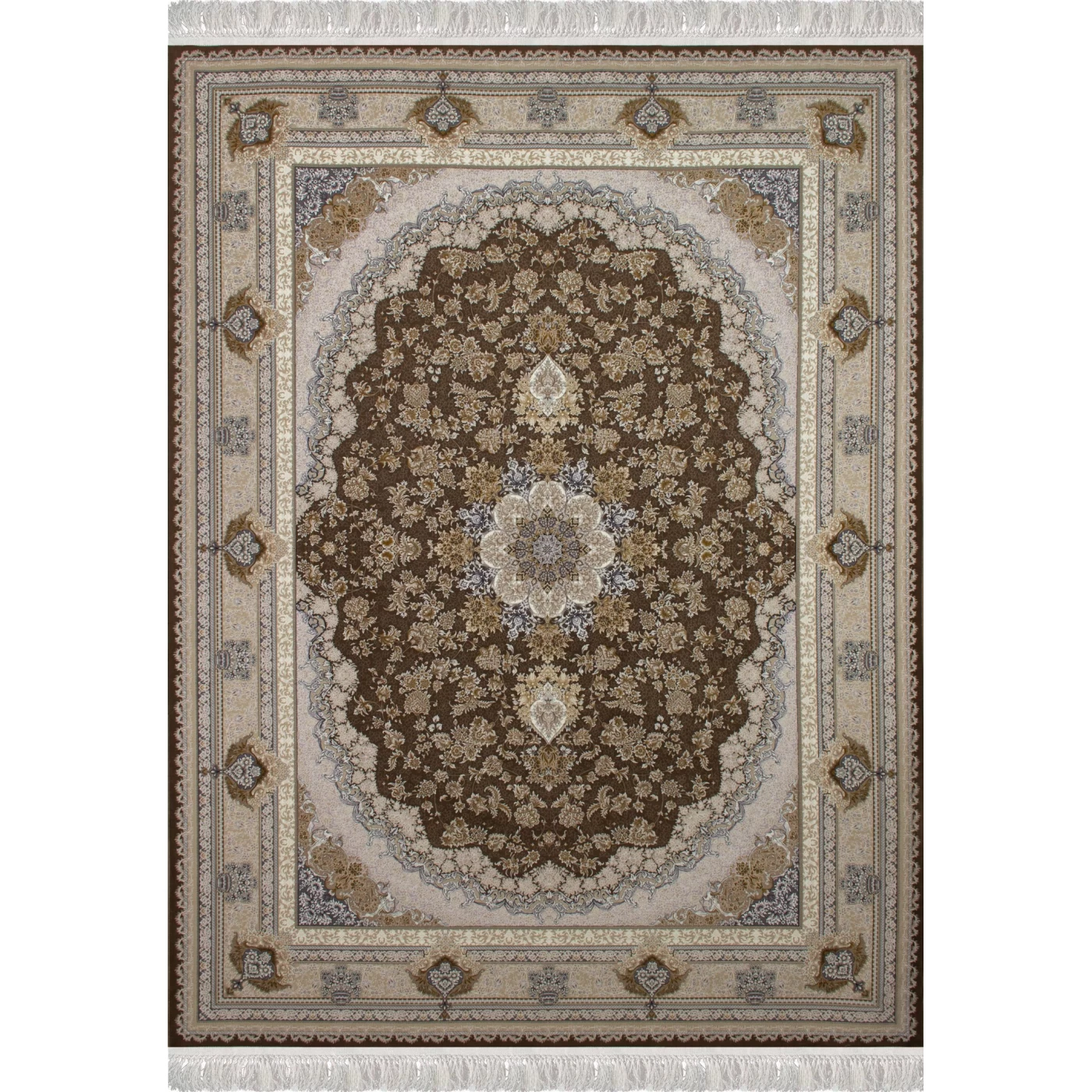 فرش ماشینی 1200 شانه تراکم 3600 گل برجسته طرح پونه شکلاتی