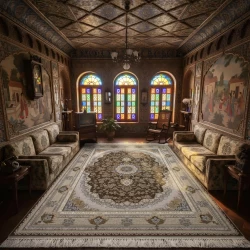 فرش ماشینی 1200 شانه تراکم 3600 گل برجسته طرح پونه شکلاتی - بازارفرش - فرش 1200 شانه