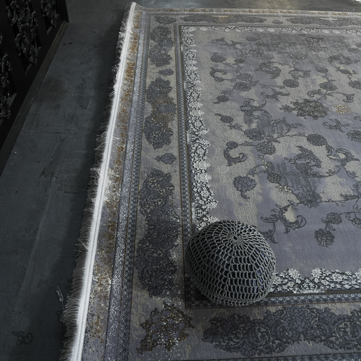 فرش ماشینی 1200 شانه تراکم 3600 گل برجسته طرح رامان بژ