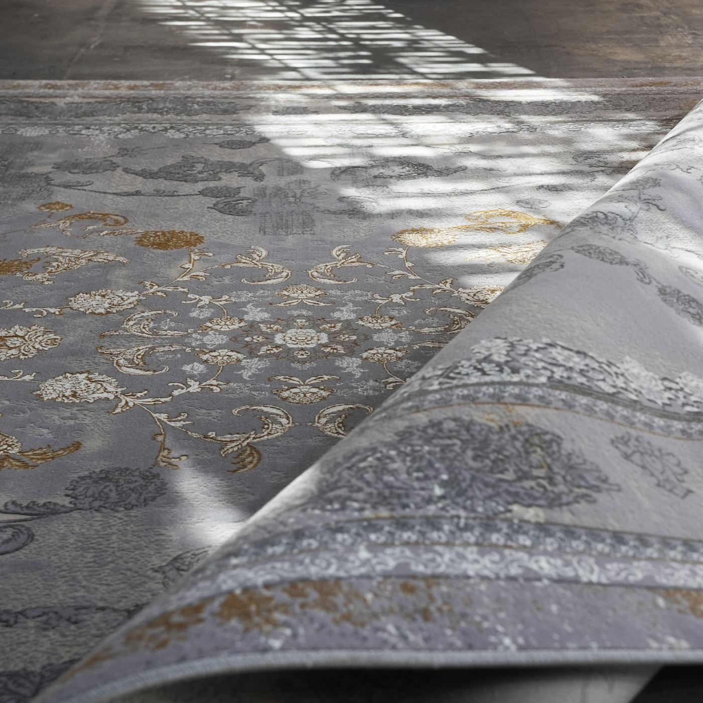 فرش ماشینی 1200 شانه تراکم 3600 گل برجسته طرح رامان بژ