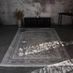 فرش ماشینی 1200 شانه تراکم 3600 گل برجسته طرح رامان بژ - بازارفرش - فرش 1200 شانه