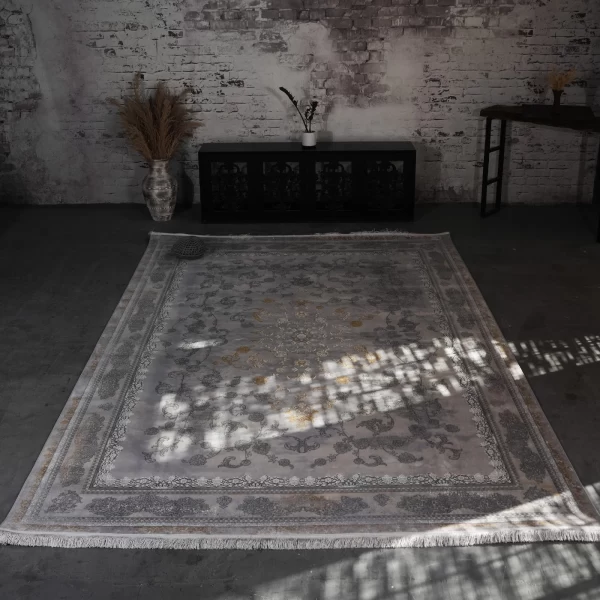 فرش ماشینی 1200 شانه تراکم 3600 گل برجسته طرح رامان بژ