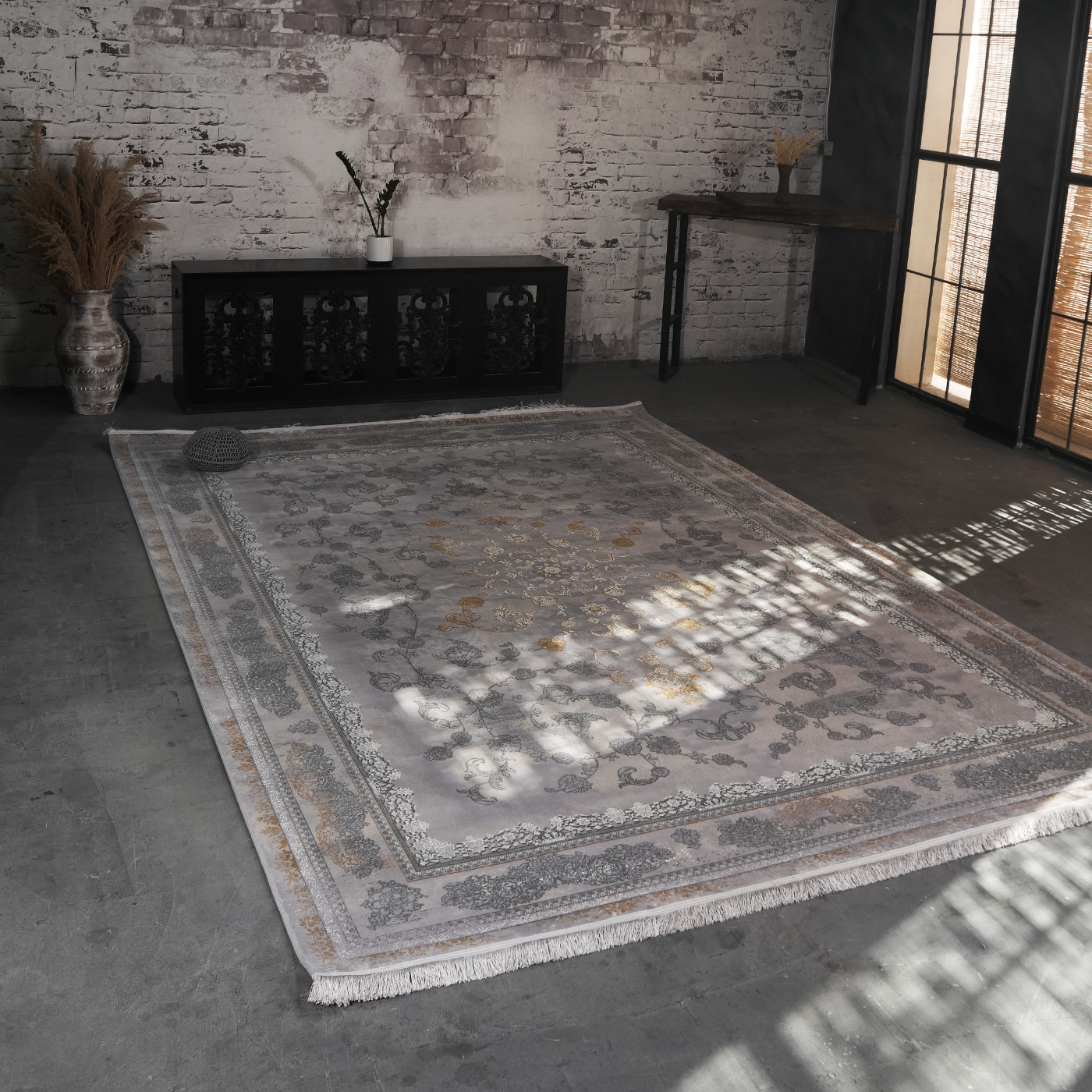 فرش ماشینی 1200 شانه تراکم 3600 گل برجسته طرح رامان بژ