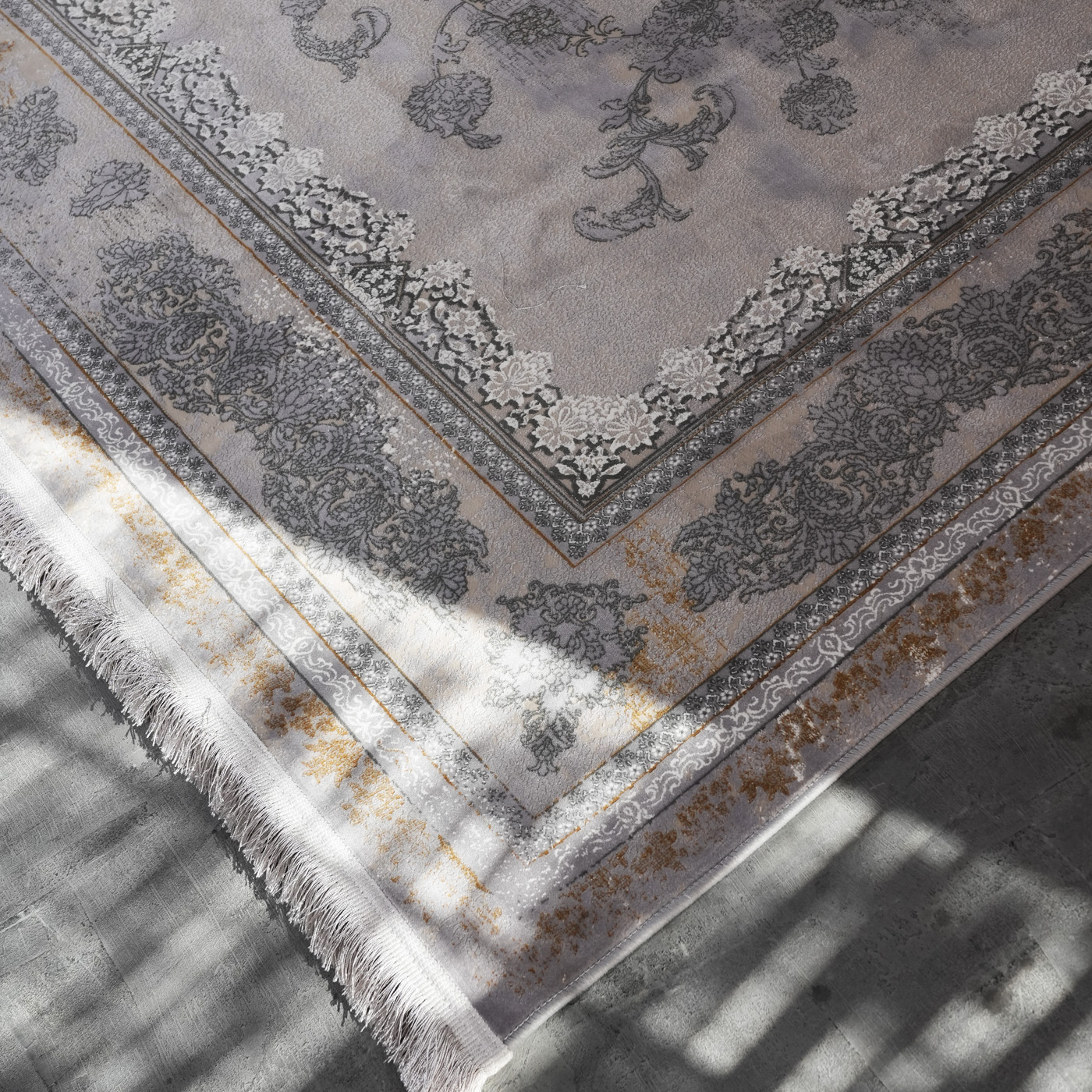 فرش ماشینی 1200 شانه تراکم 3600 گل برجسته طرح رامان بژ