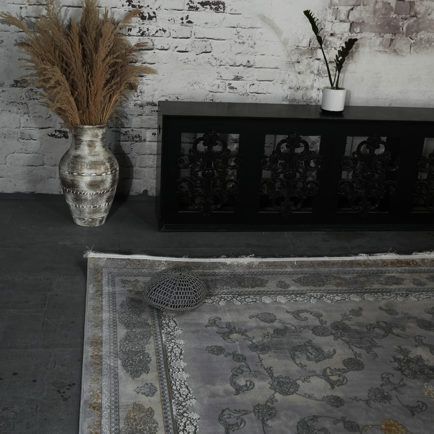 فرش ماشینی 1200 شانه تراکم 3600 گل برجسته طرح رامان بژ