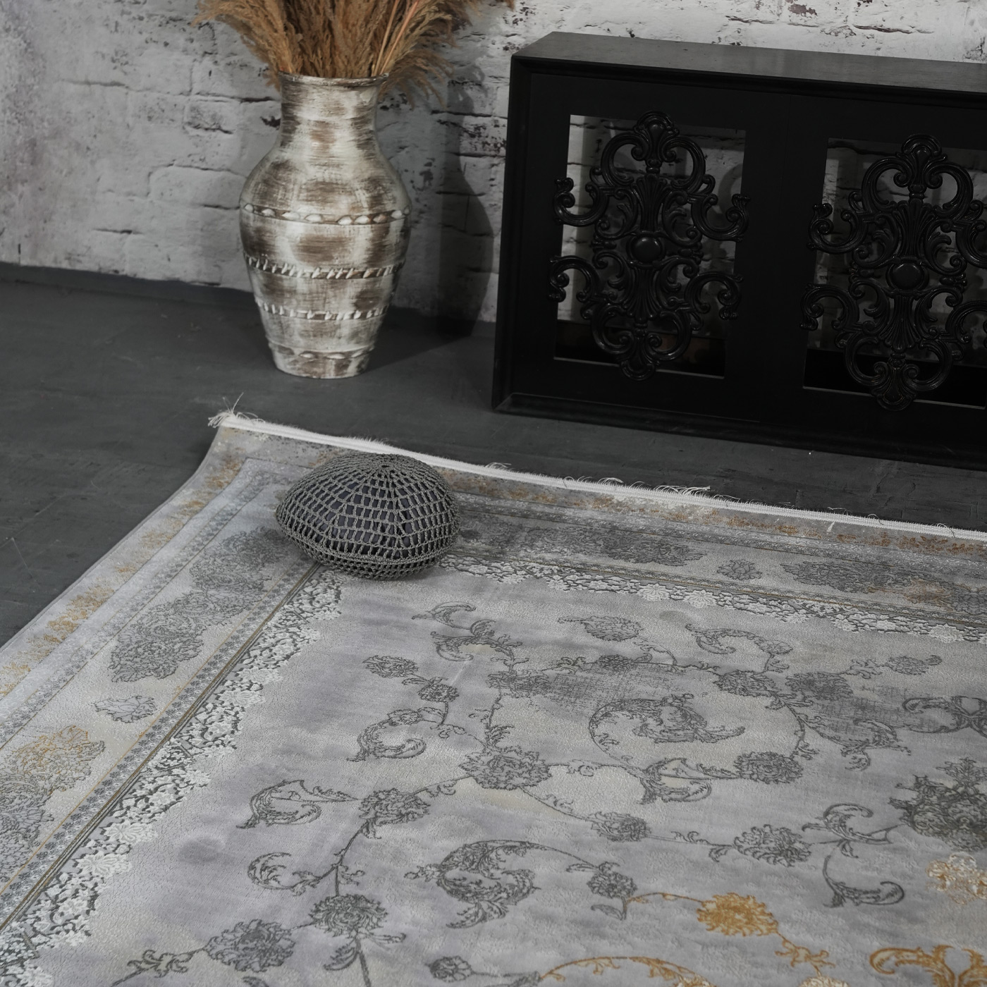 فرش ماشینی 1200 شانه تراکم 3600 گل برجسته طرح رامان بژ