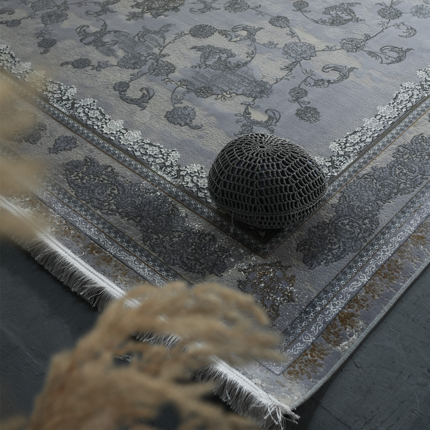 فرش ماشینی 1200 شانه تراکم 3600 گل برجسته طرح رامان بژ