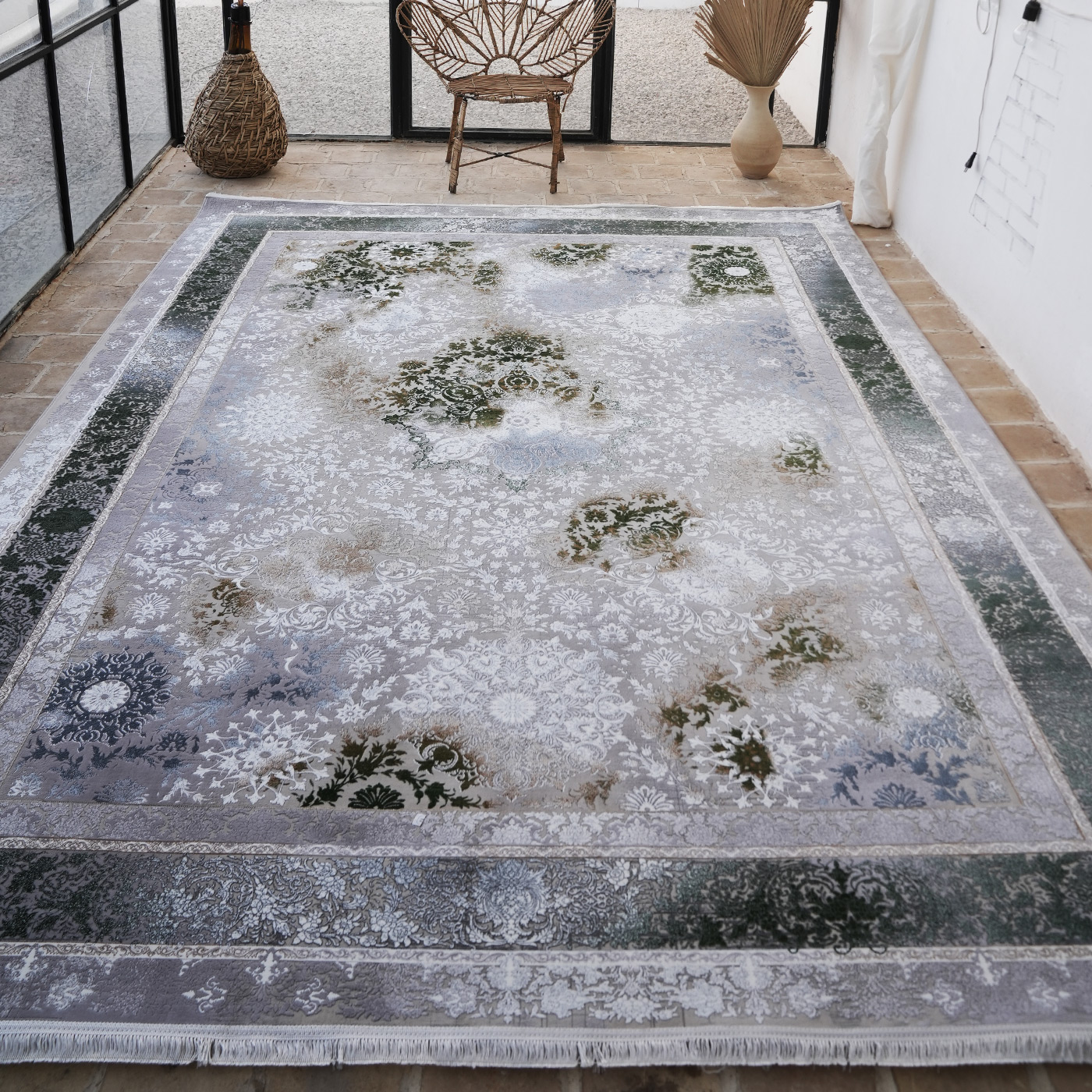 فرش ماشینی 1200 شانه تراکم 3600 گل برجسته طرح رولکس بژ