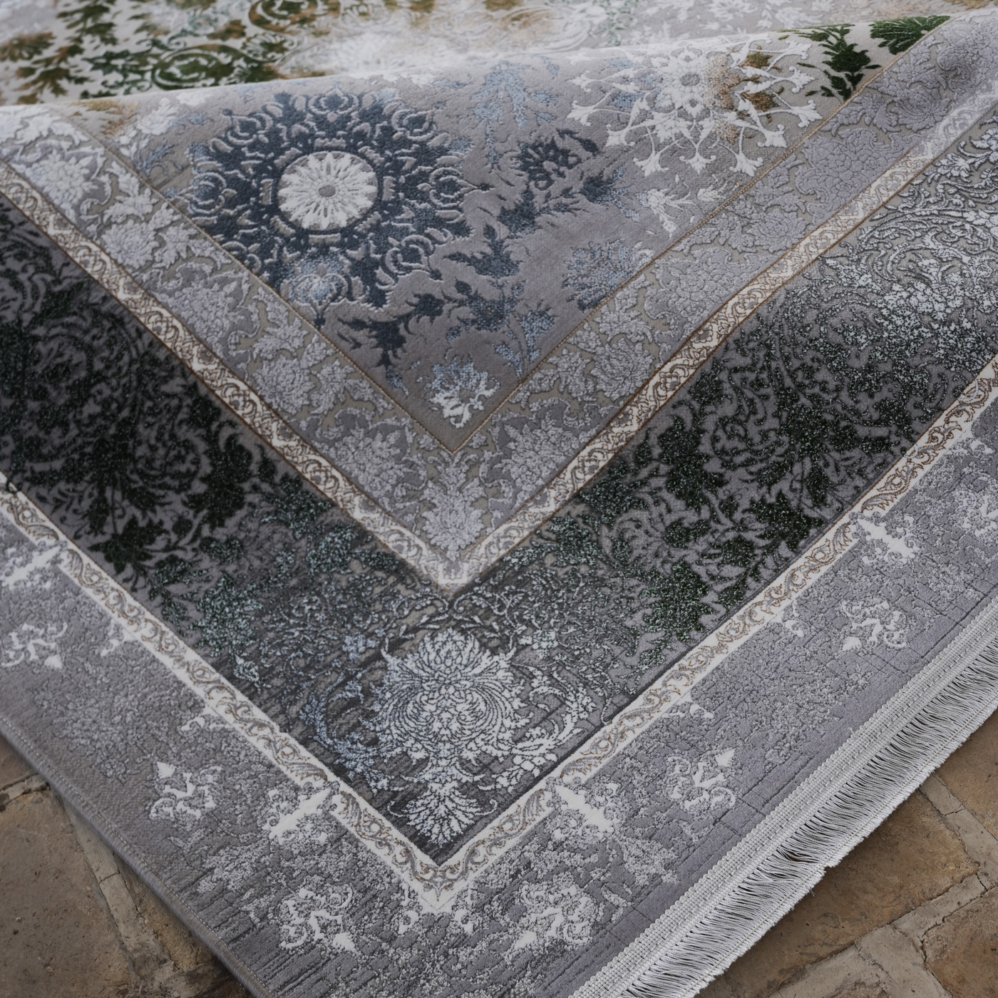 فرش ماشینی 1200 شانه تراکم 3600 گل برجسته طرح رولکس بژ