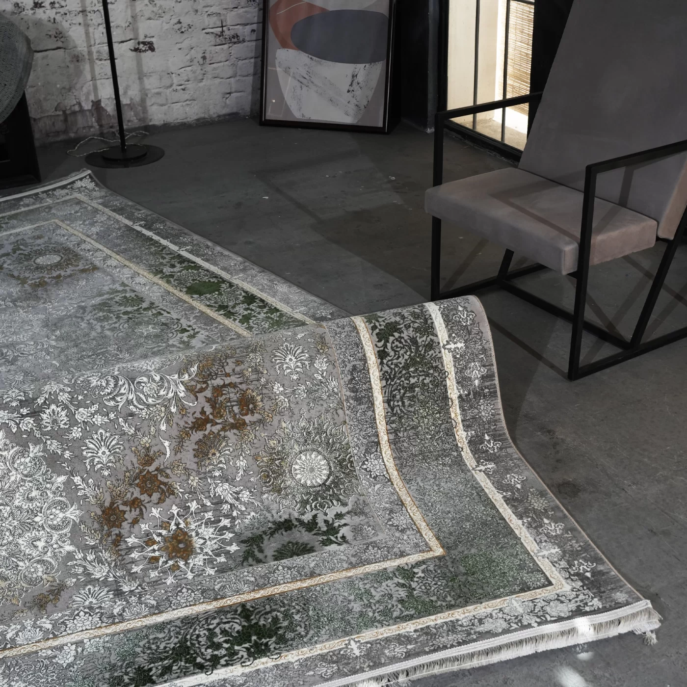 فرش ماشینی 1200 شانه تراکم 3600 گل برجسته طرح رولکس فیلی