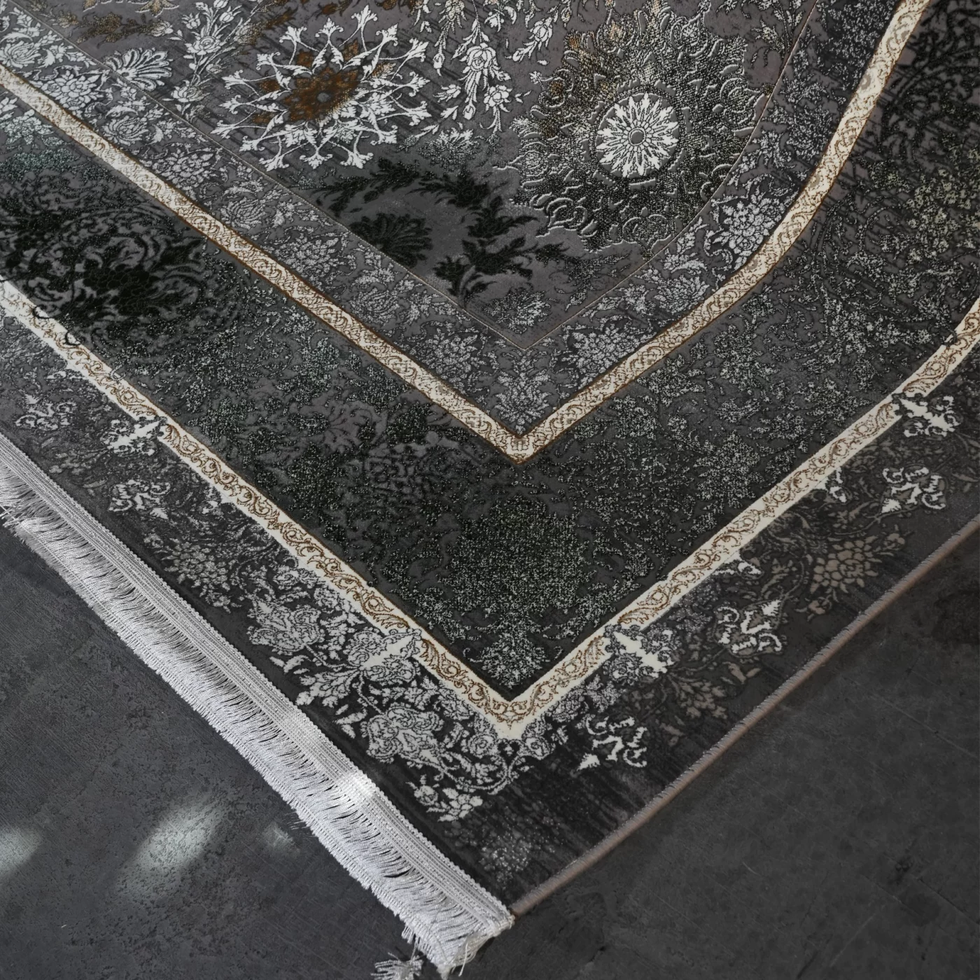 فرش ماشینی 1200 شانه تراکم 3600 گل برجسته طرح رولکس فیلی