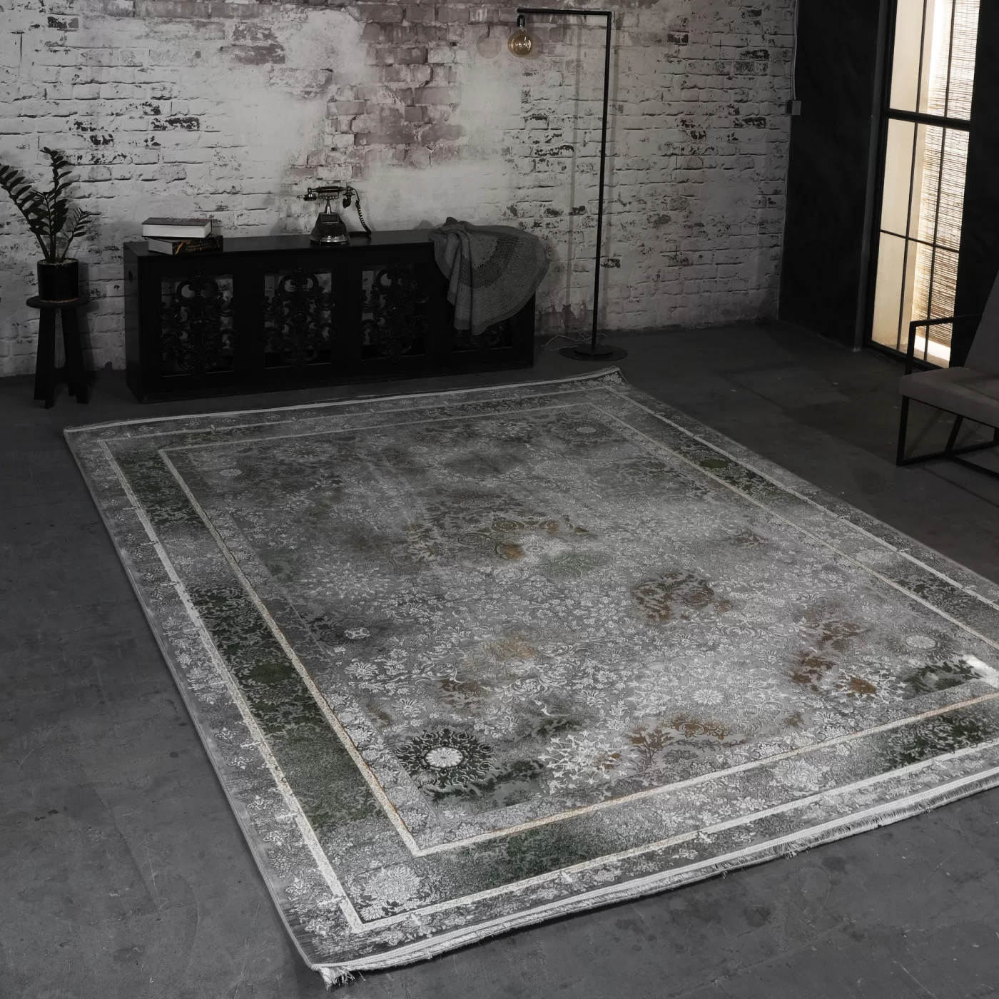 فرش ماشینی 1200 شانه تراکم 3600 گل برجسته طرح رولکس فیلی