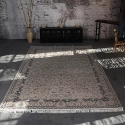 فرش ماشینی 1200 شانه تراکم 3600 گل برجسته طرح رزیتا بژ