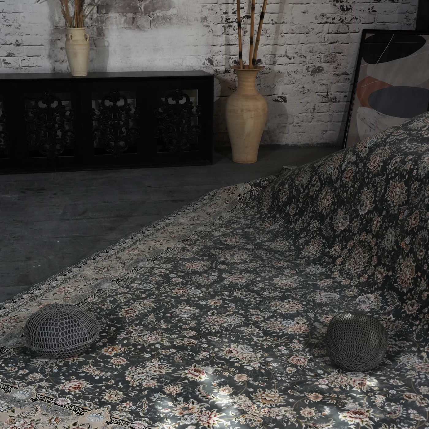 فرش ماشینی 1200 شانه تراکم 3600 گل برجسته طرح رزیتا دلفینی