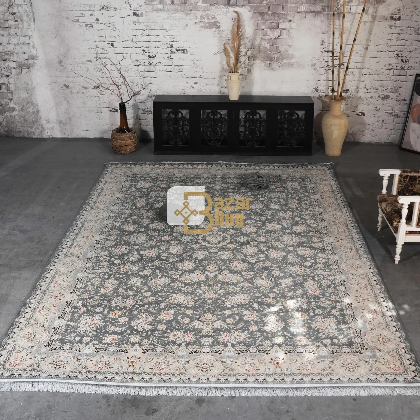 فرش ماشینی 1200 شانه تراکم 3600 گل برجسته طرح رزیتا دلفینی