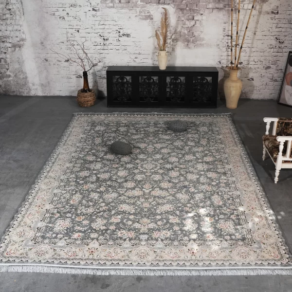 فرش ماشینی 1200 شانه تراکم 3600 گل برجسته طرح رزیتا دلفینی