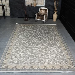 فرش ماشینی 1200 شانه تراکم 3600 گل برجسته طرح صدف بژ - بازارفرش - فرش 1200 شانه