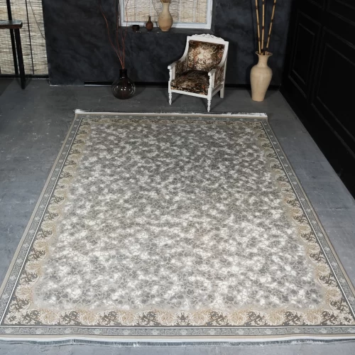 فرش ماشینی 1200 شانه تراکم 3600 گل برجسته طرح صدف بژ