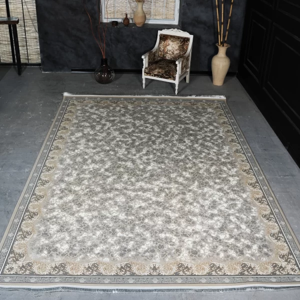 فرش ماشینی 1200 شانه تراکم 3600 گل برجسته طرح صدف بژ