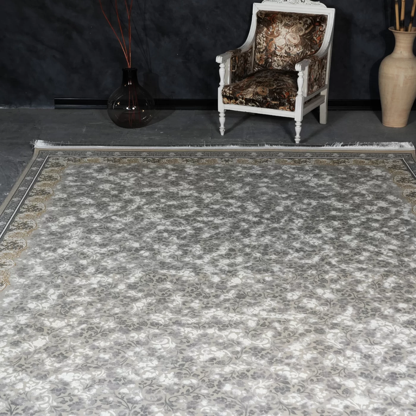 فرش ماشینی 1200 شانه تراکم 3600 گل برجسته طرح صدف بژ