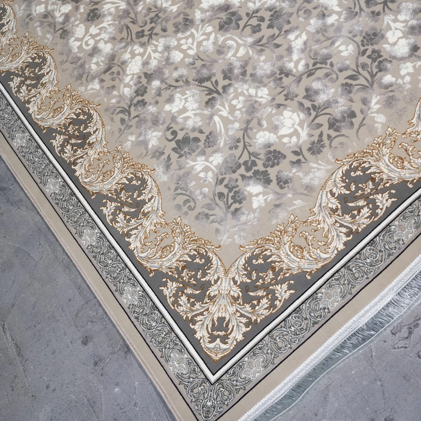 فرش ماشینی 1200 شانه تراکم 3600 گل برجسته طرح صدف بژ