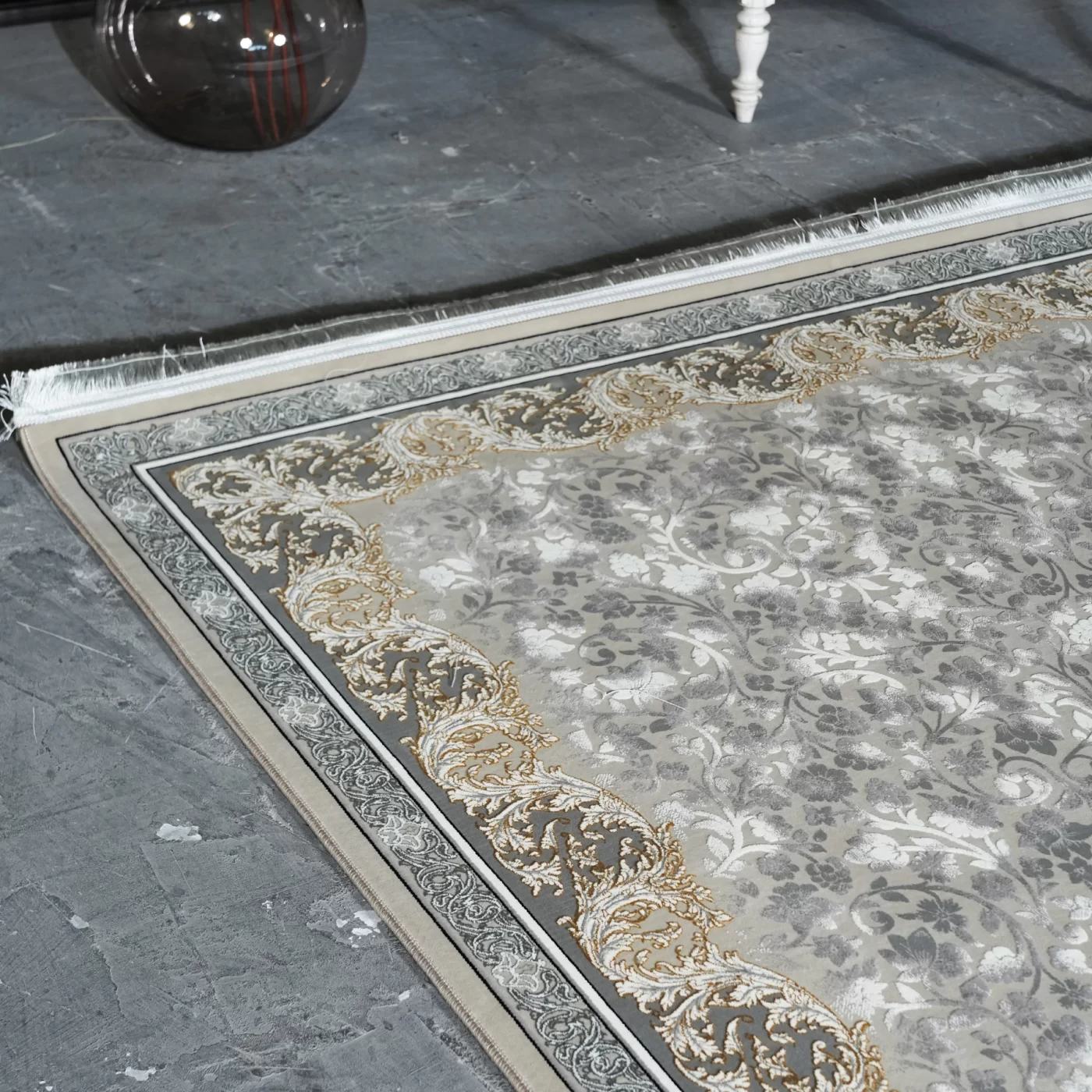 فرش ماشینی 1200 شانه تراکم 3600 گل برجسته طرح صدف بژ