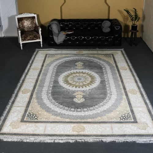 فرش ماشینی 1200 شانه تراکم 3600 گل برجسته طرح صدرا...