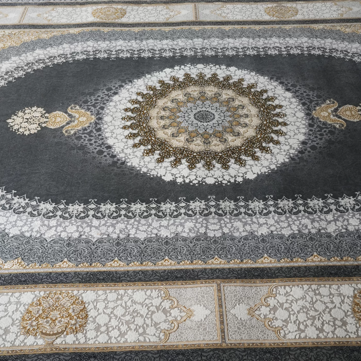 فرش ماشینی 1200 شانه تراکم 3600 گل برجسته طرح صدرا فیلی