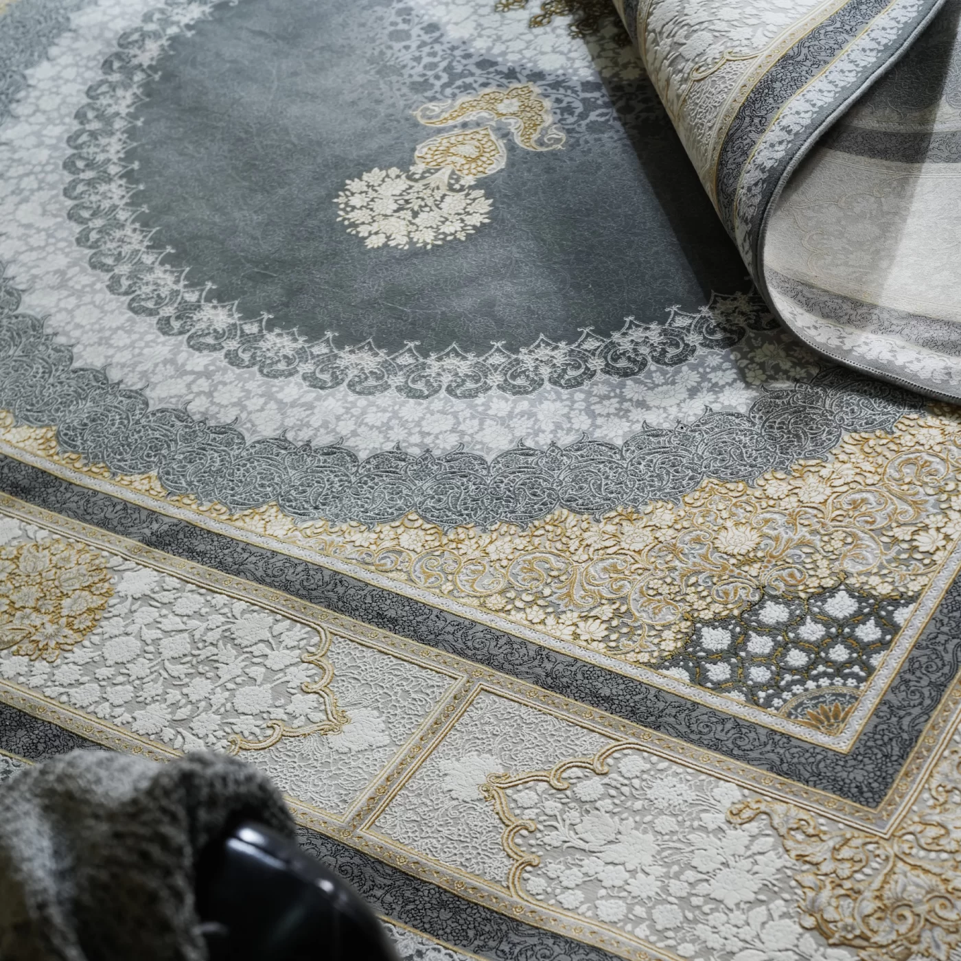 فرش ماشینی 1200 شانه تراکم 3600 گل برجسته طرح صدرا فیلی