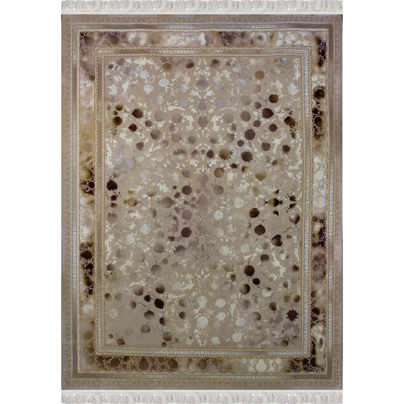 فرش ماشینی 1200 شانه تراکم 3600گل برجسته طرح شاهکار صدفی روناسی