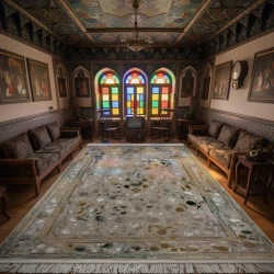 فرش ماشینی 1200 شانه تراکم 3600گل برجسته طرح شاهکار صدفی سبز