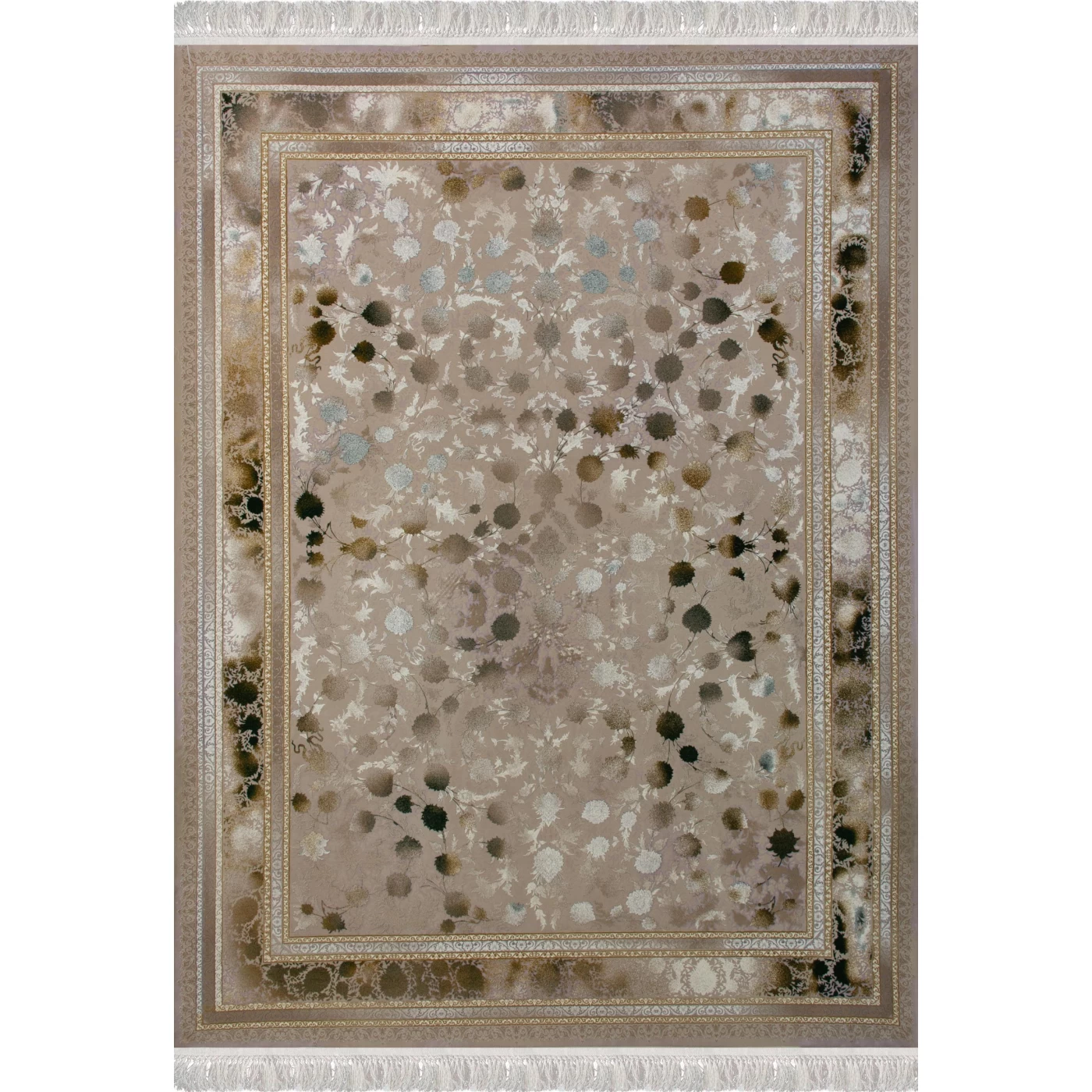 فرش ماشینی ۱۲۰۰ شانه تراکم ۳۶۰۰ گل برجسته طرح شهرزاد صدفی سبز