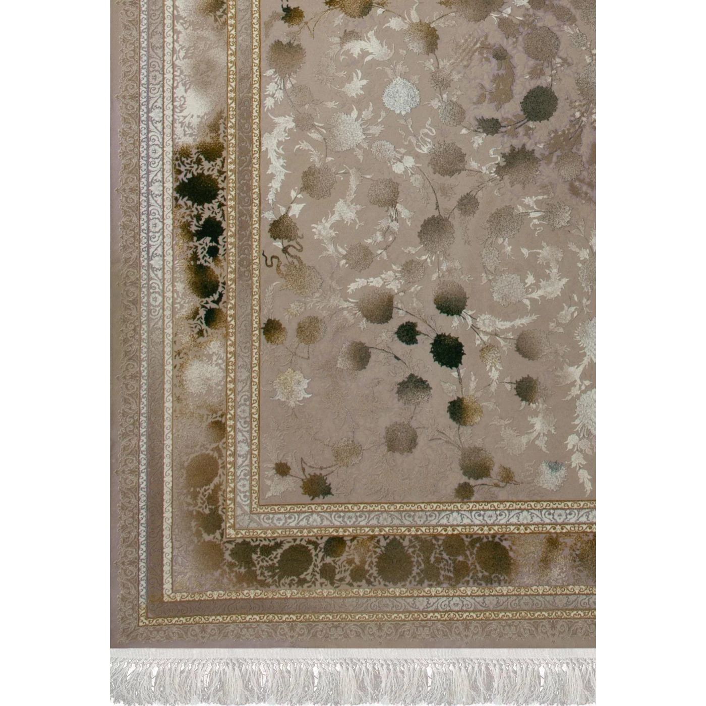 فرش ماشینی ۱۲۰۰ شانه تراکم ۳۶۰۰ گل برجسته طرح شهرزاد صدفی سبز