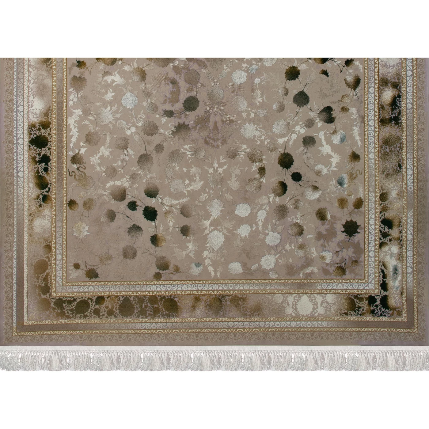 فرش ماشینی ۱۲۰۰ شانه تراکم ۳۶۰۰ گل برجسته طرح شهرزاد صدفی سبز