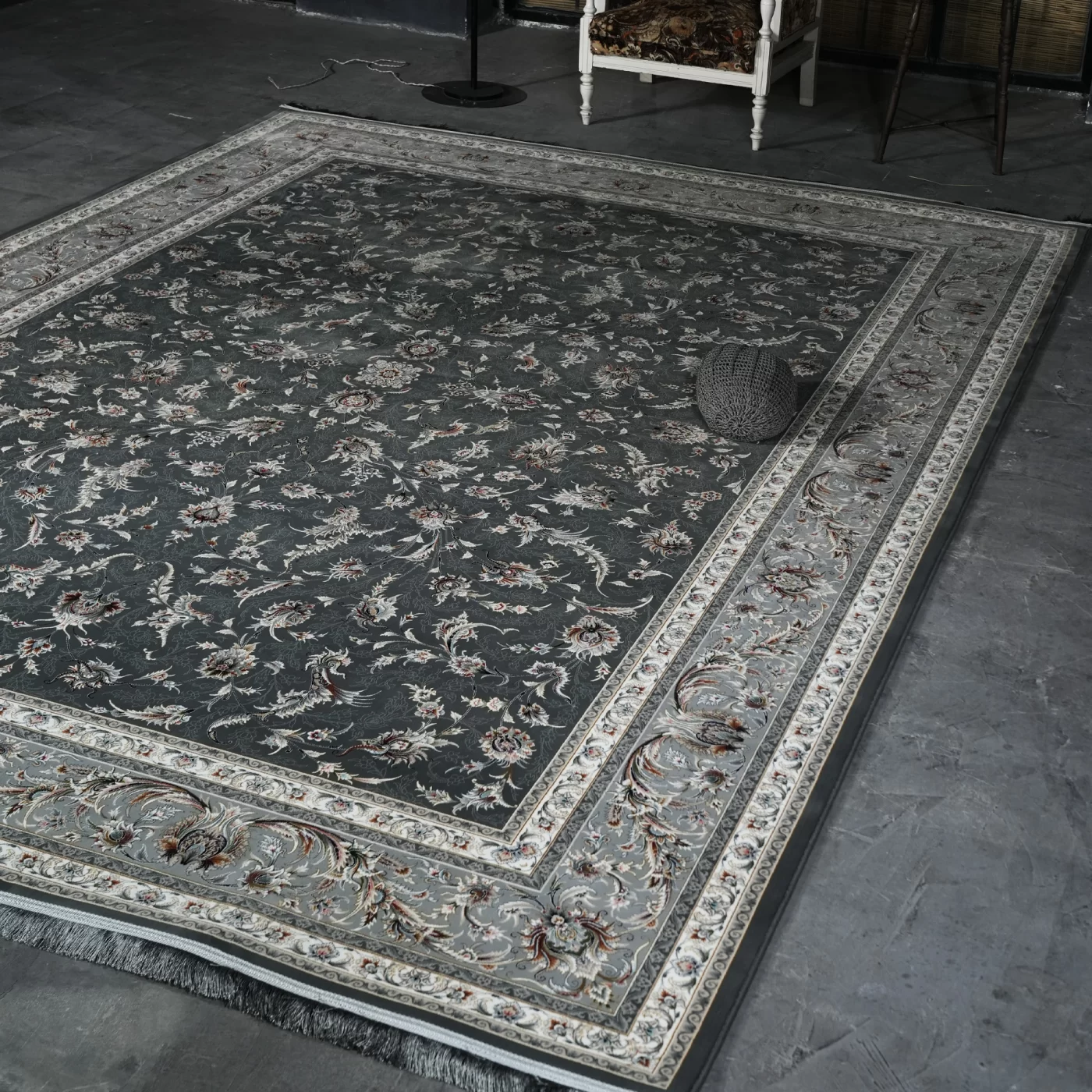 فرش ماشینی 1200 شانه تراکم 3600 گل برجسته طرح سماع دلفینی