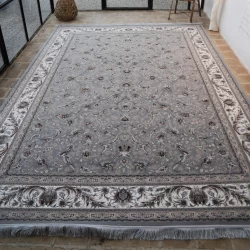 فرش ماشینی 1200 شانه تراکم 3600 گل برجسته طرح سماع نقره ای - بازارفرش - فرش 1200 شانه