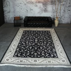 فرش ماشینی 1200 شانه تراکم 3600 گل برجسته طرح سماع سرمه ای - بازارفرش - فرش 1200 شانه