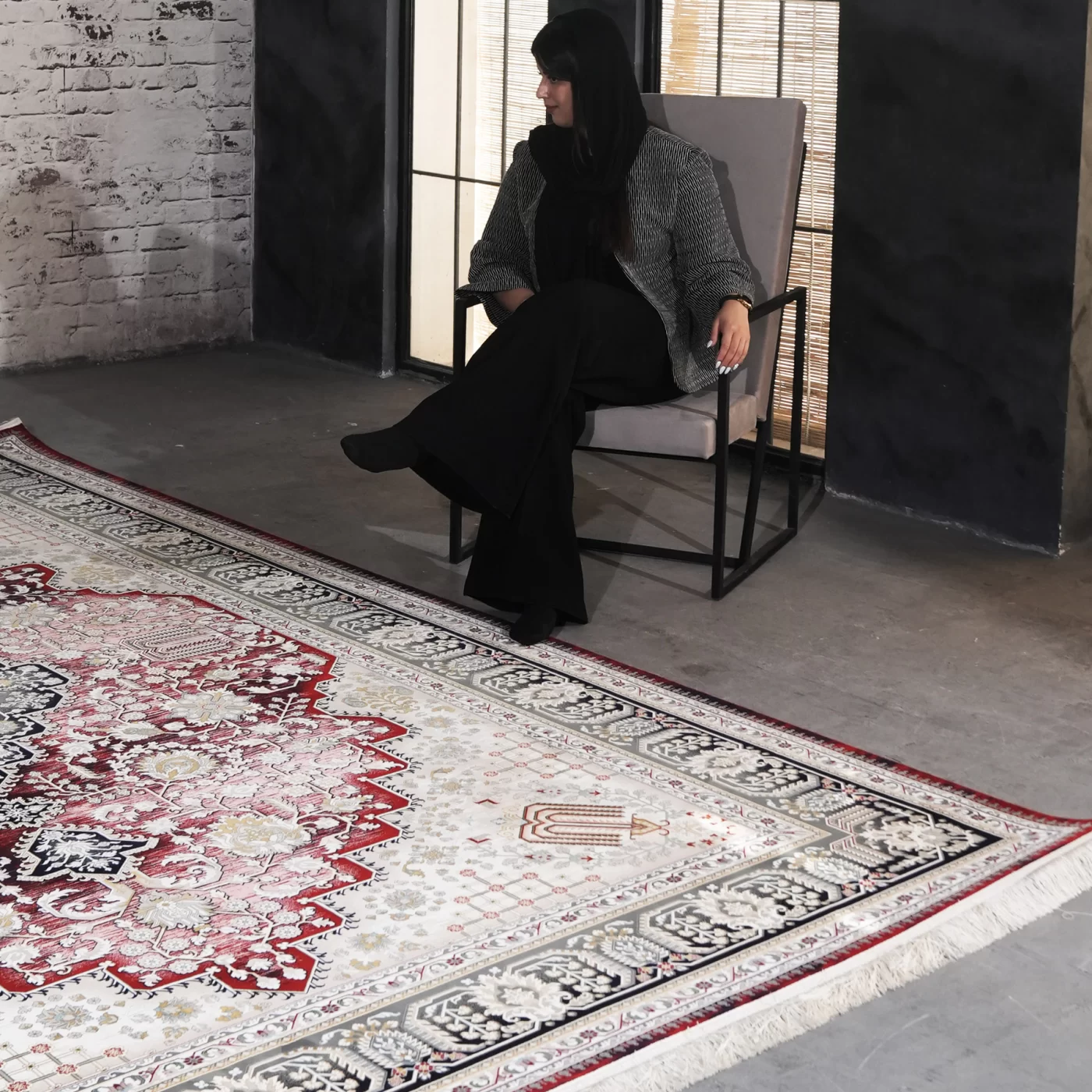 فرش ماشینی 1200 شانه تراکم 3600 گل برجسته طرح شانار لاکی