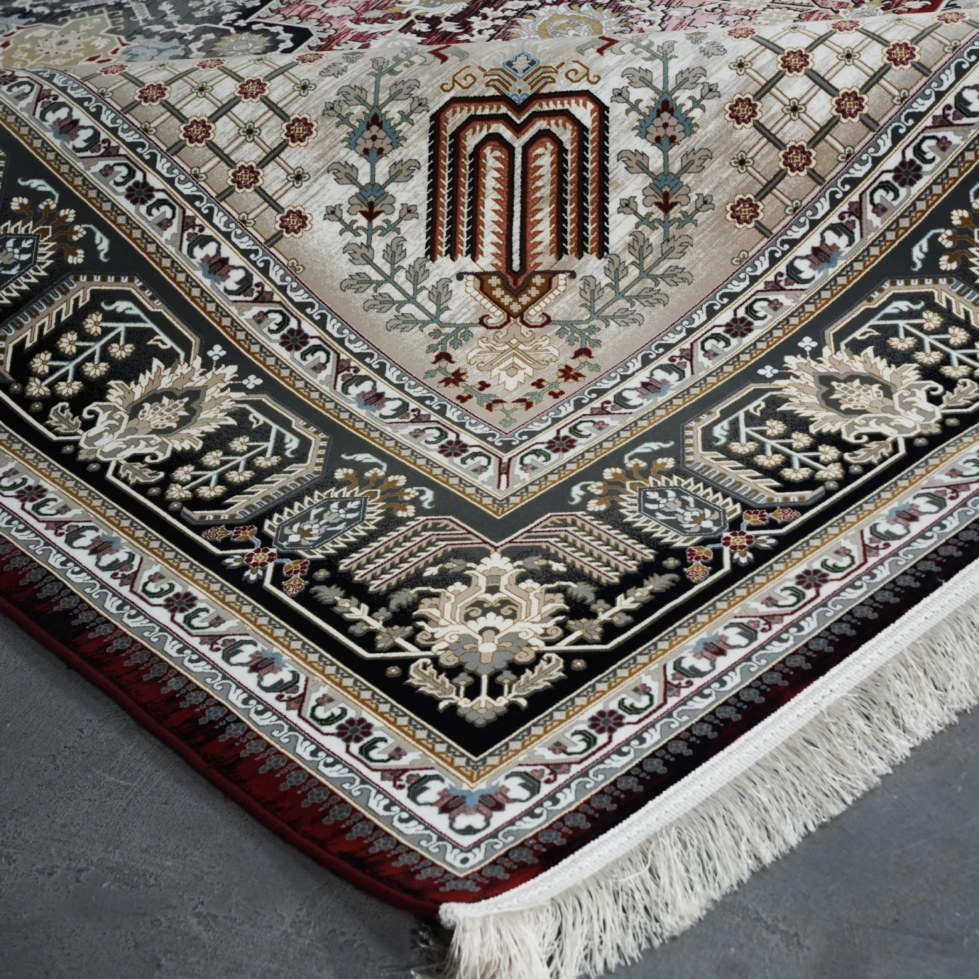 فرش ماشینی 1200 شانه تراکم 3600 گل برجسته طرح شانار لاکی