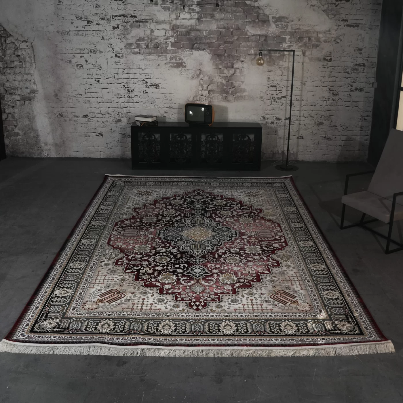 فرش ماشینی 1200 شانه تراکم 3600 گل برجسته طرح شانار لاکی